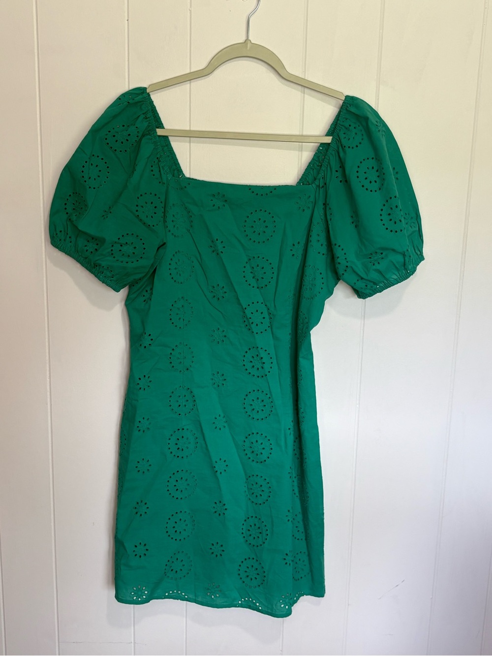 LC Lauren Conrad Emerald Eyelet Puff-Sleeve Square Neck Mini Dress